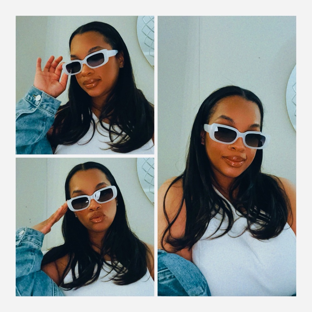 White Retro Rectangular Sunglasses - Picture 2 of 3